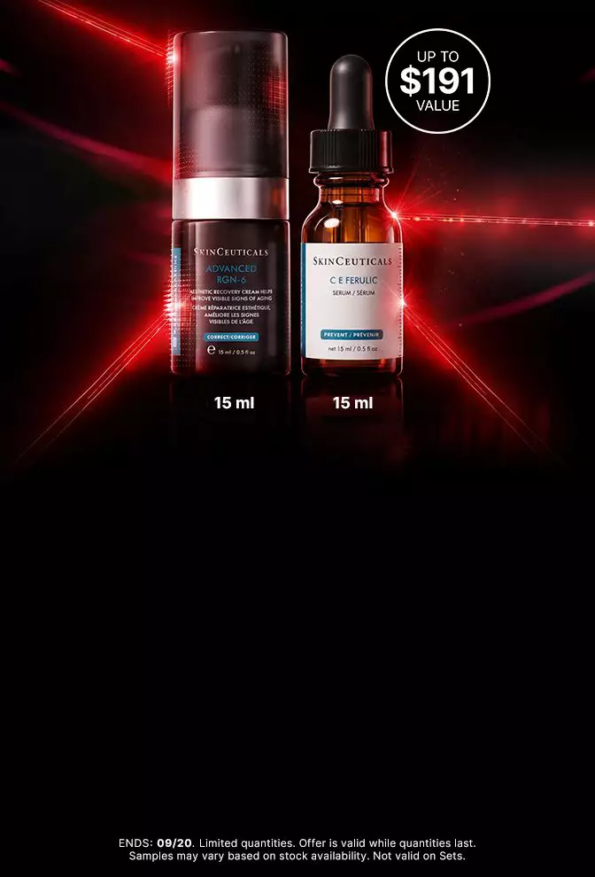 Receive a C E Ferulic 15 ml and Advanced RGN-6 15 ml with any purchase of $450+. Ends 22/09