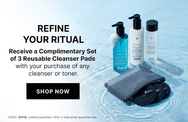 Receive a Complimentary Set of 3 Reusable Cleanser Pads with your purchase of any cleanser or toner.