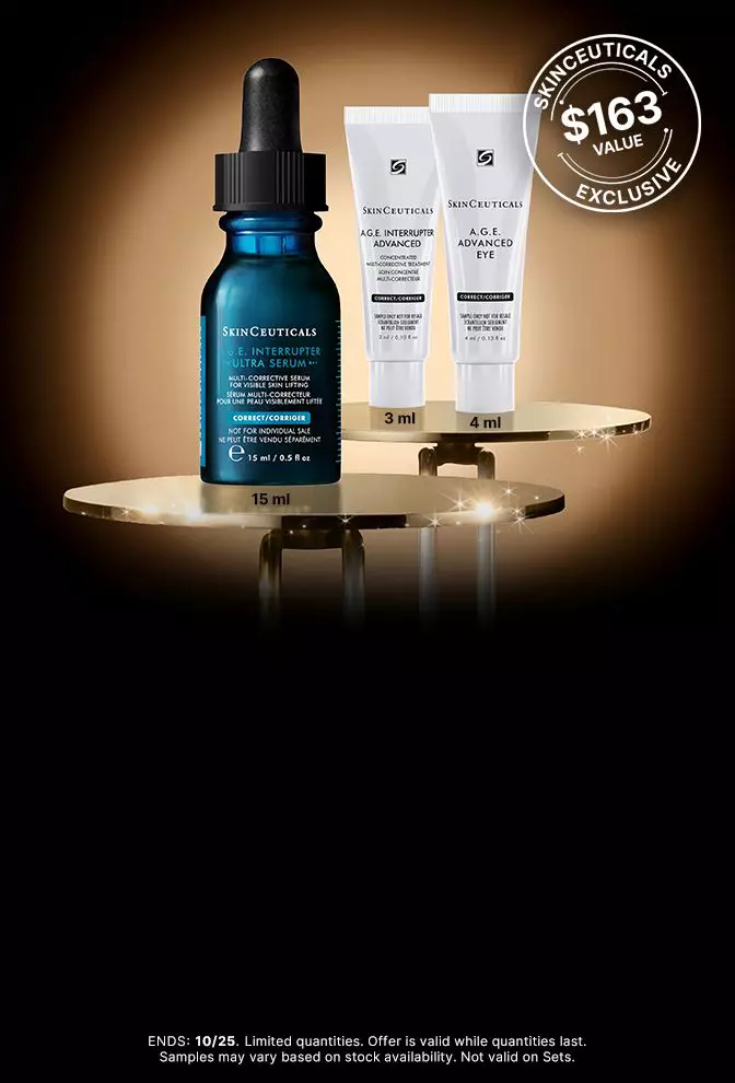 Receive a 15 ml product and Two Deluxe Samples from The A.G.E. Family with any purchase of $350+. Ends 25/10