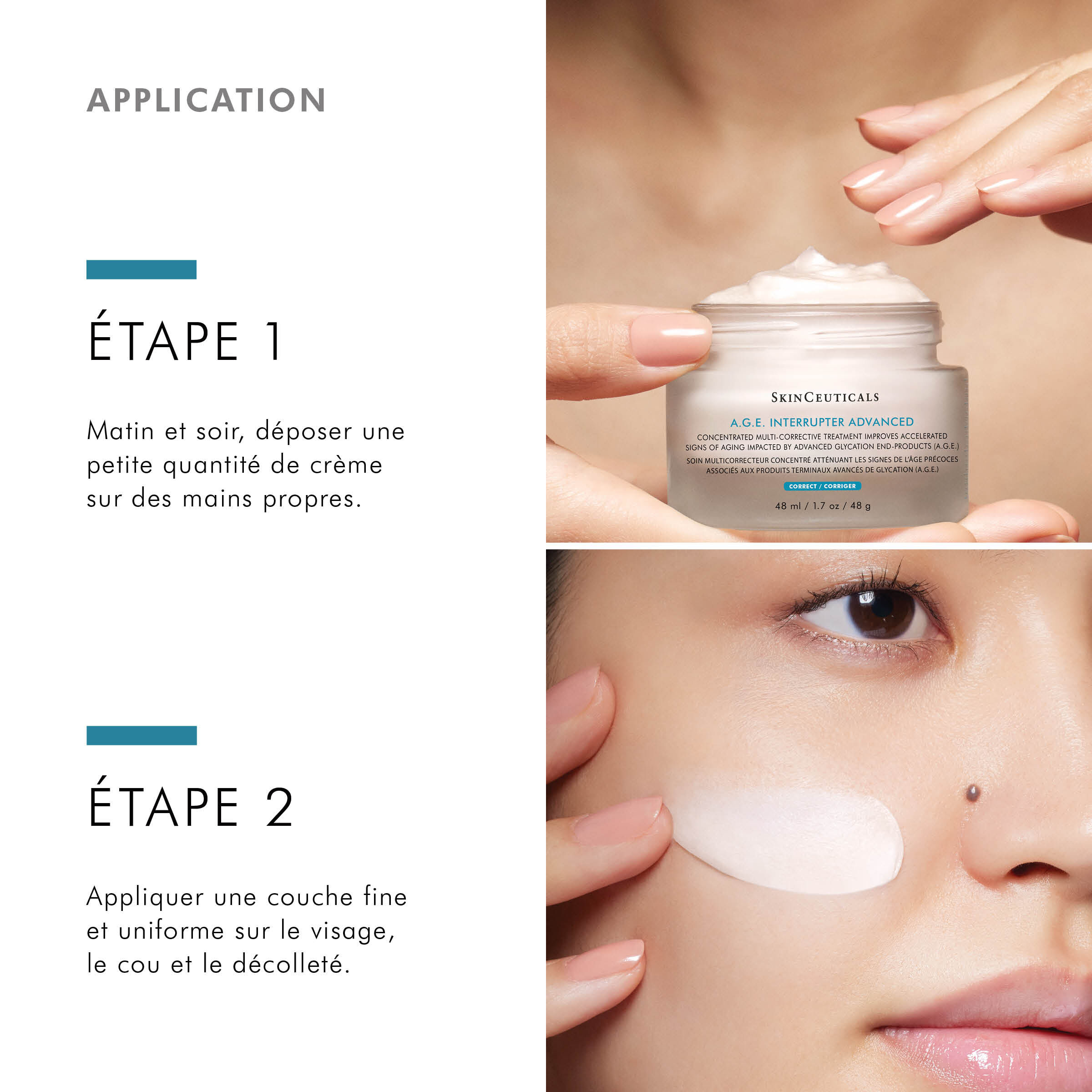 Apply mornings and evenings to face, neck and decolletage