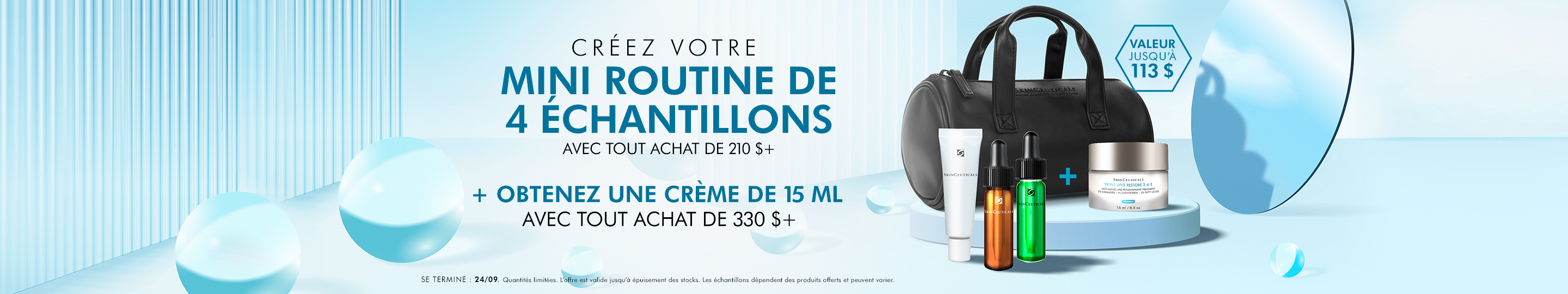Cadeau avec achat. Créez votre prafaite mini routine de voyage de 4 échantillons.